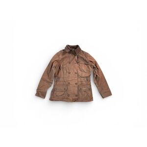 Barbour Jacket Womens 6 Brown Waxed Cotton Utility Field Corduroy Collar Pockets